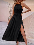 Black-Summer-Halter-Dress-front