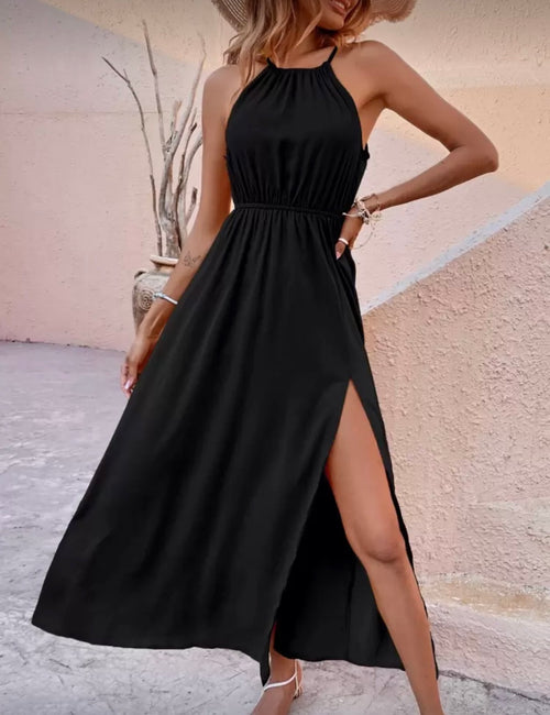 Black-Summer-Halter-Dress-front