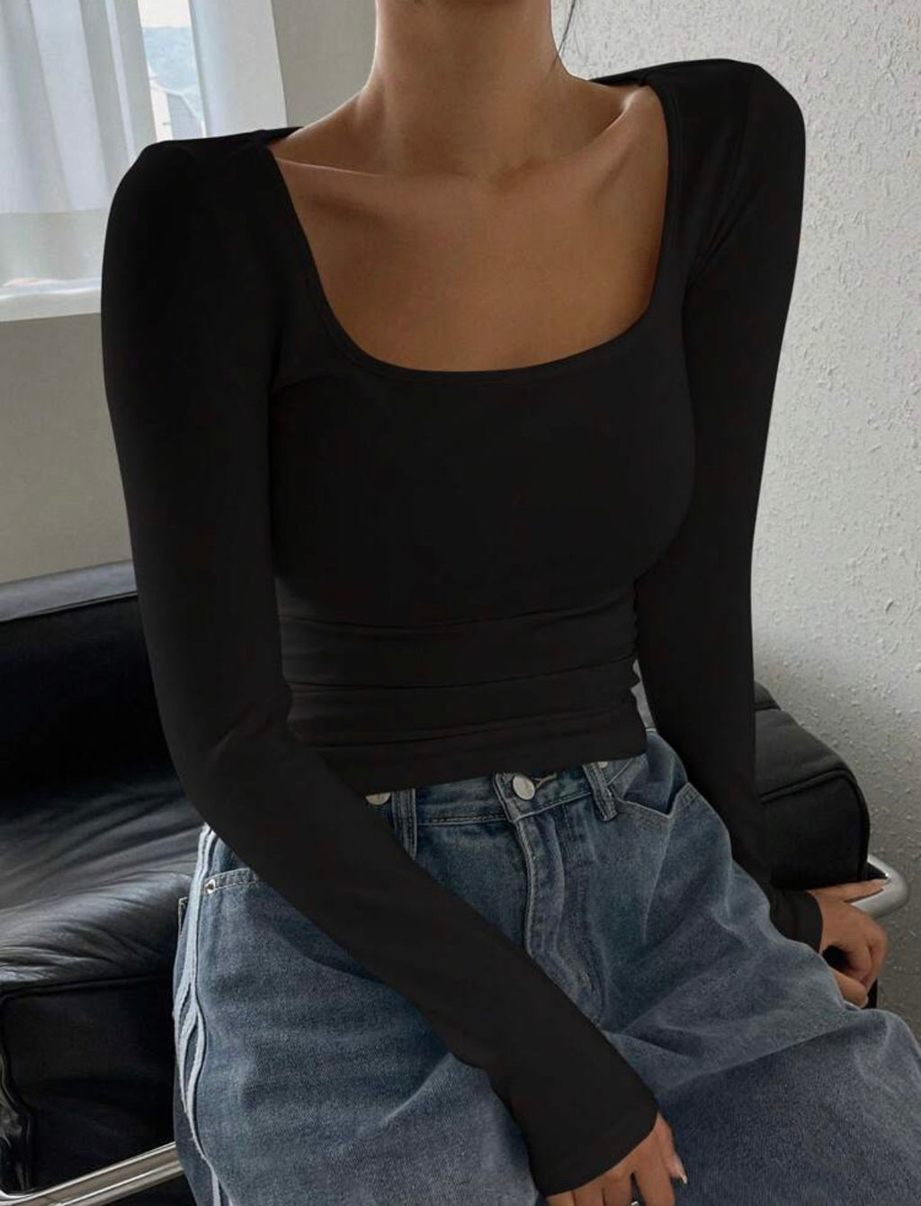 Black-WInter-Thermal-Lined-Square-Neck-Long-Sleeve-Top-side