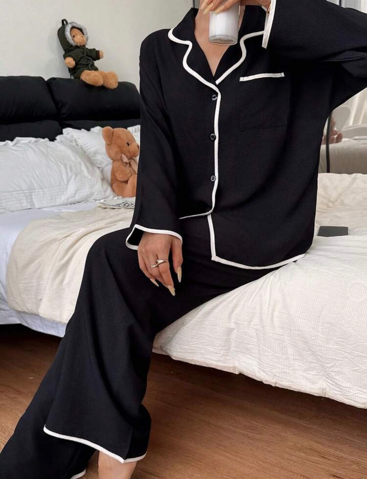 Black-White-Midnight-Luxe-Contrast-PJ-Set-front-detail
