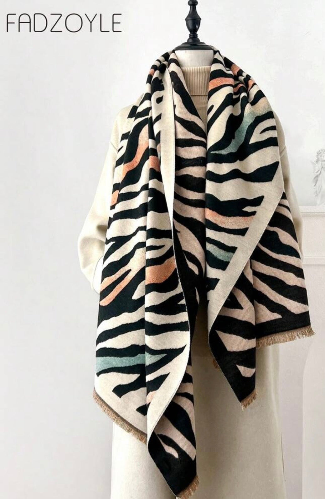 Black-White-Multi-Pastel-Zebra-Print-Winter-Scarf-front