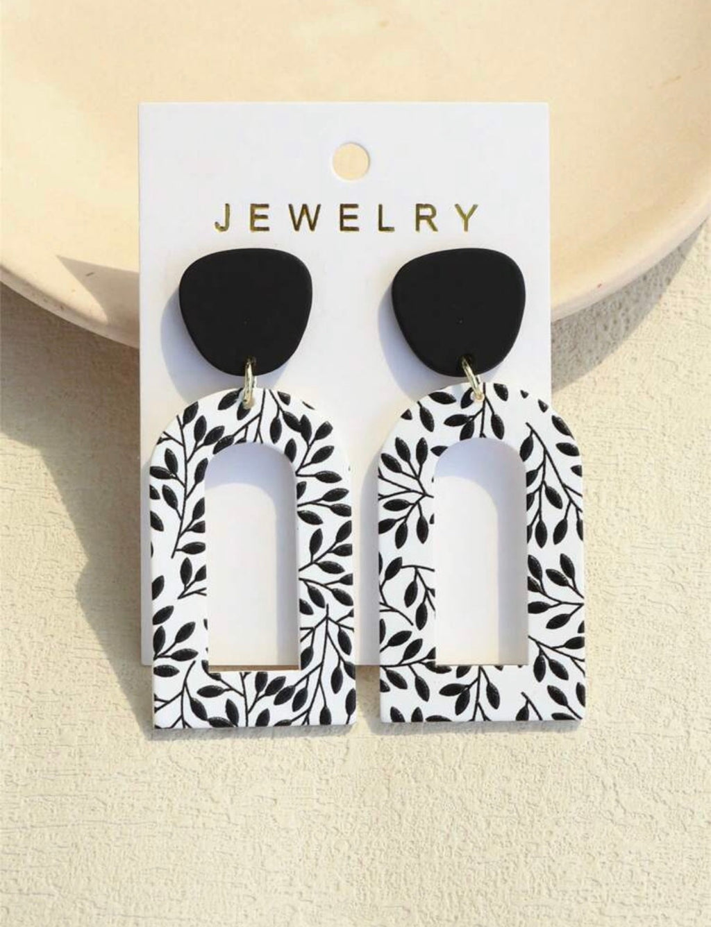 Black-White-Rectangle-Statement-Earrings-front