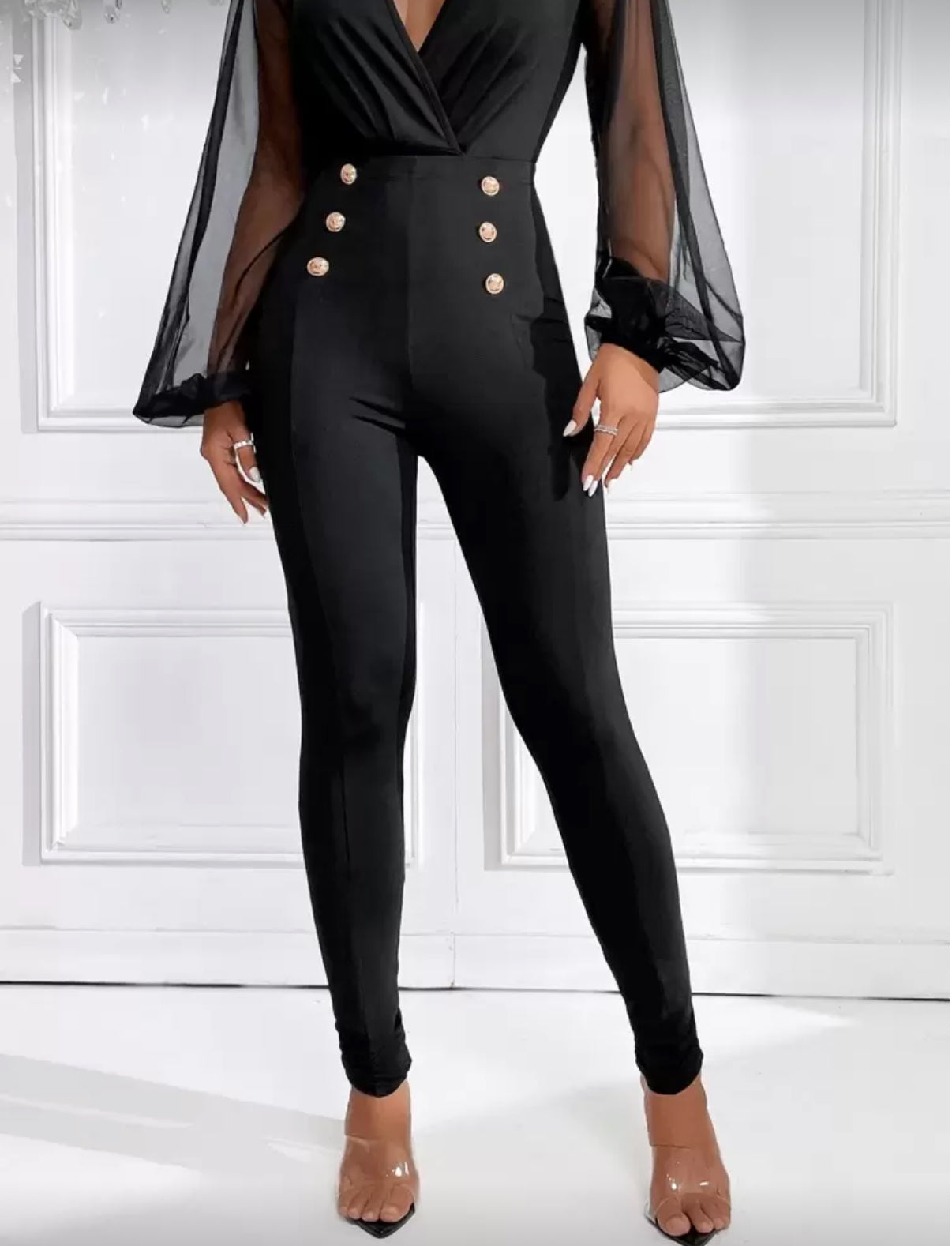 Black-Womens-Double-breasted-button-detail-Leggings-lifestyle