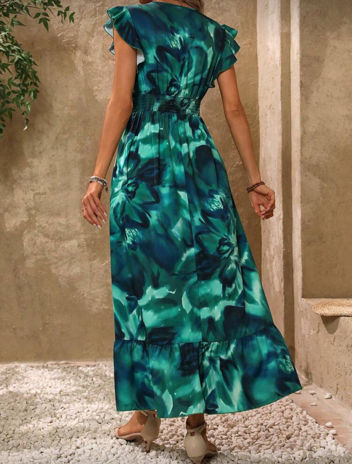 Blue-Green-floral-maxi- Dress-back