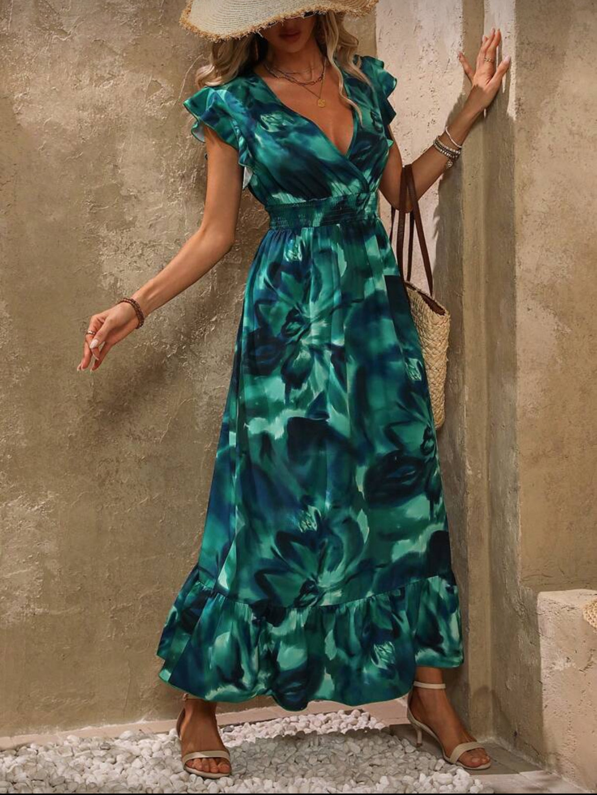 Blue-Green-floral-maxi- Dress-side