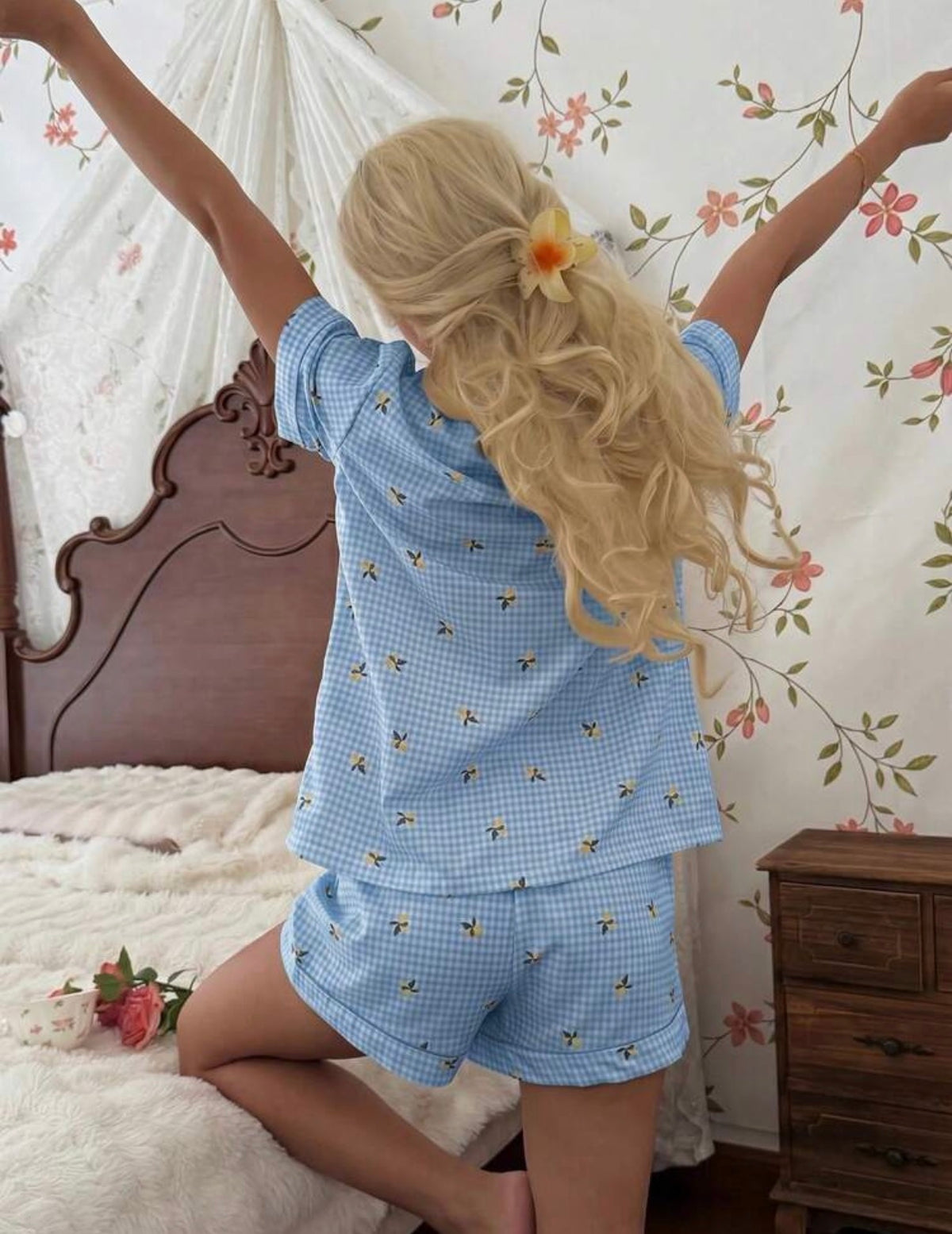 Blue-Lemon-Gingham-PJ-Set-back