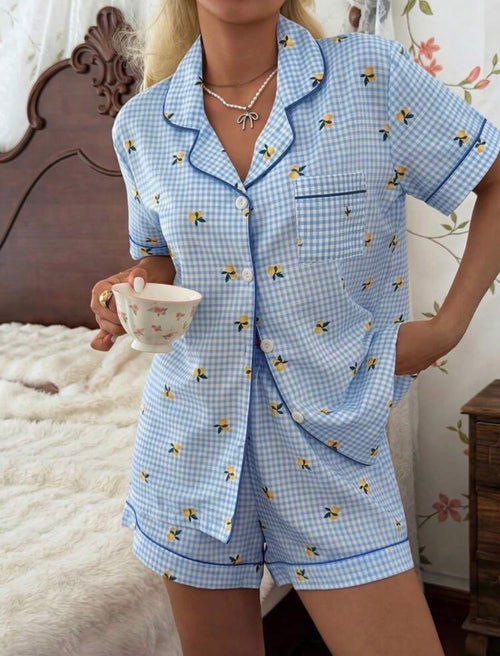 Blue-Lemon-Gingham-PJ-Set-front
