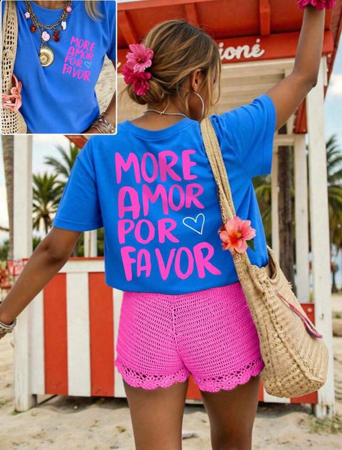 Blue-Pink-Contrast-More-Amor-Por-Favor-Graphic-T-Shirt-front