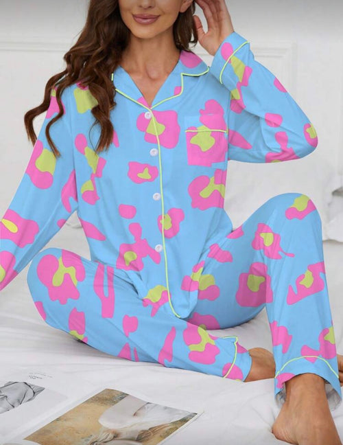 Blue-Pink-Piping-Trim-Abstract-Leopard-Winter-Pajamas-Set-front