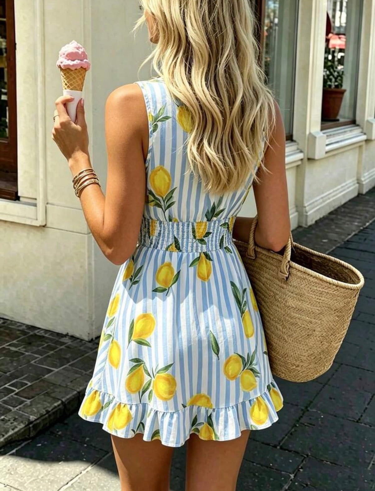 Blue-White-Yellow-Limoncello-Stripe-Mini-Dress-back