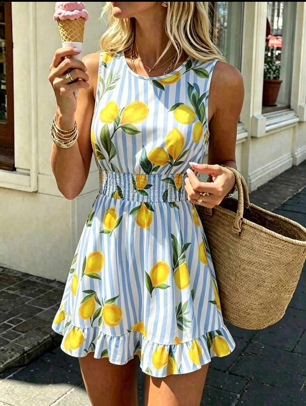 Blue-White-Yellow-Limoncello-Stripe-Mini-Dress-front
