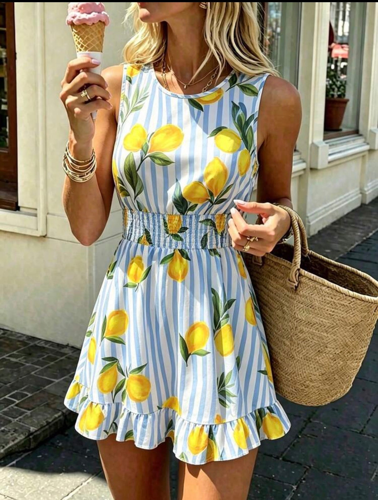 Blue-White-Yellow-Limoncello-Stripe-Mini-Dress-front