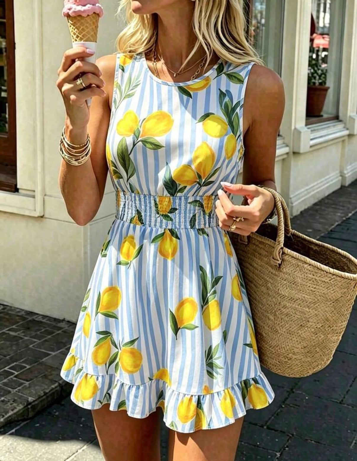 Blue-White-Yellow-Limoncello-Stripe-Mini-Dress-side