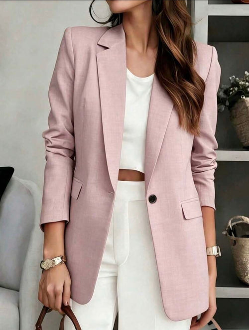 Blush-Pink-One-Button-Classic-Tailored-Blazer-front