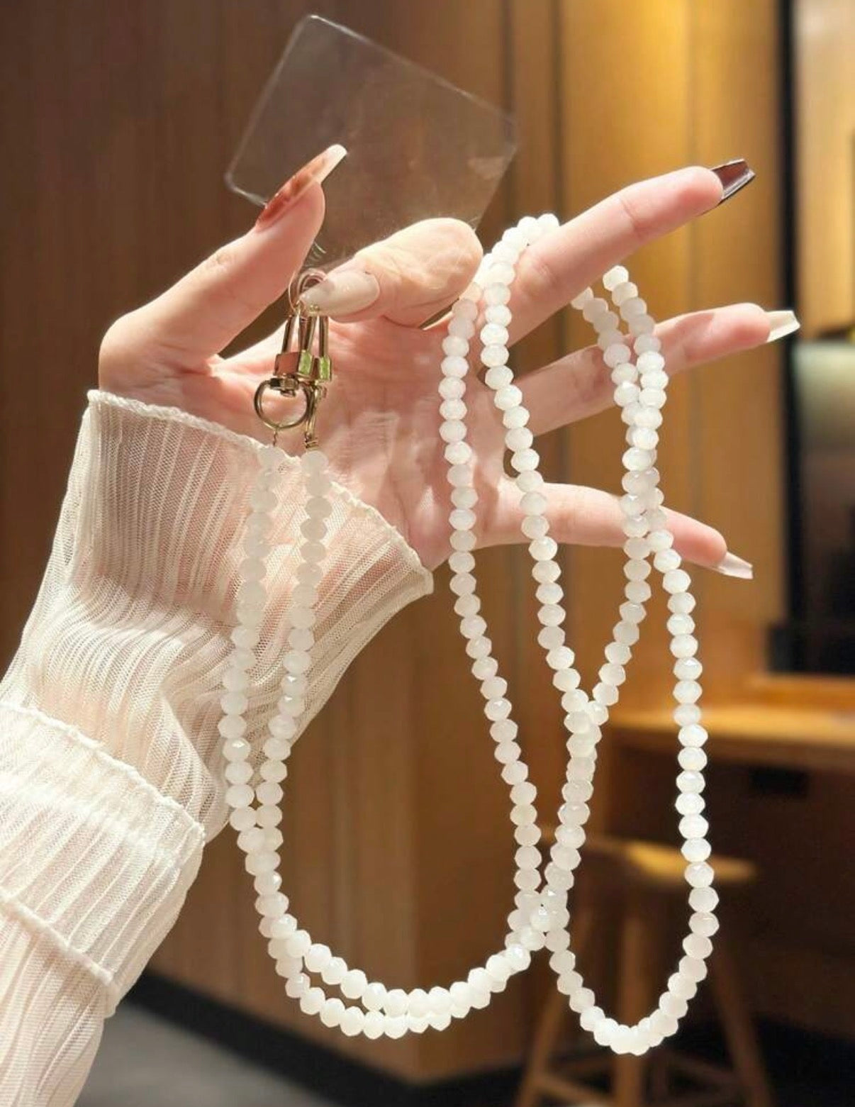 Bright-White-Handmade-Shiny-Glass-Bead-Chain-Phone-Straps-front
