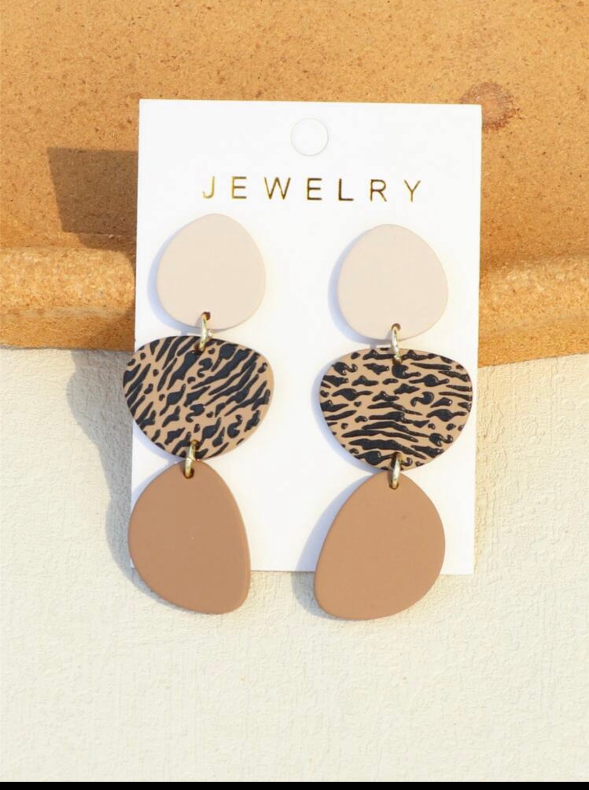 Brown-Animal-Print-Geometric-Statement-Earrings-set