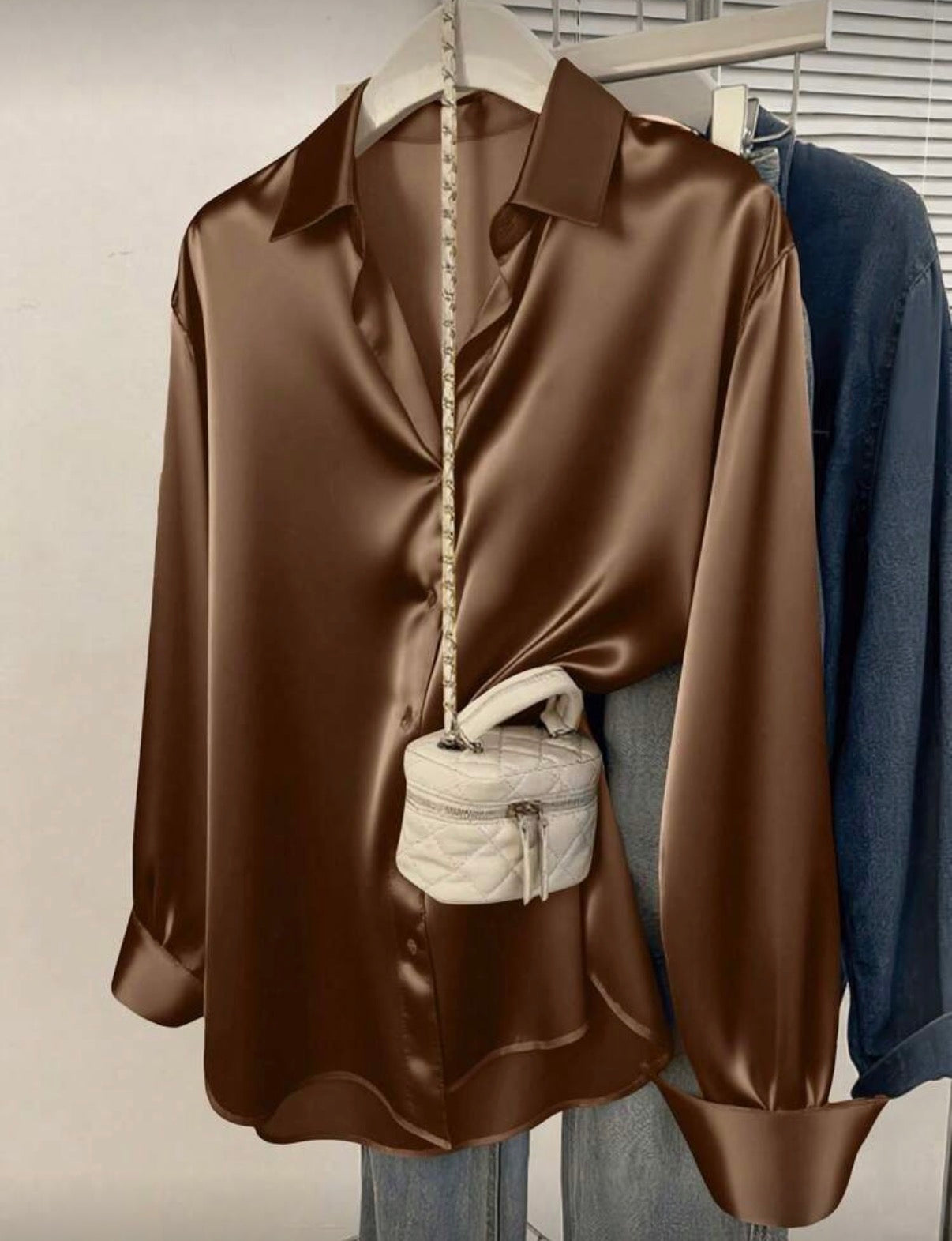 Brown-Satin-Button-Up-Blouse-side