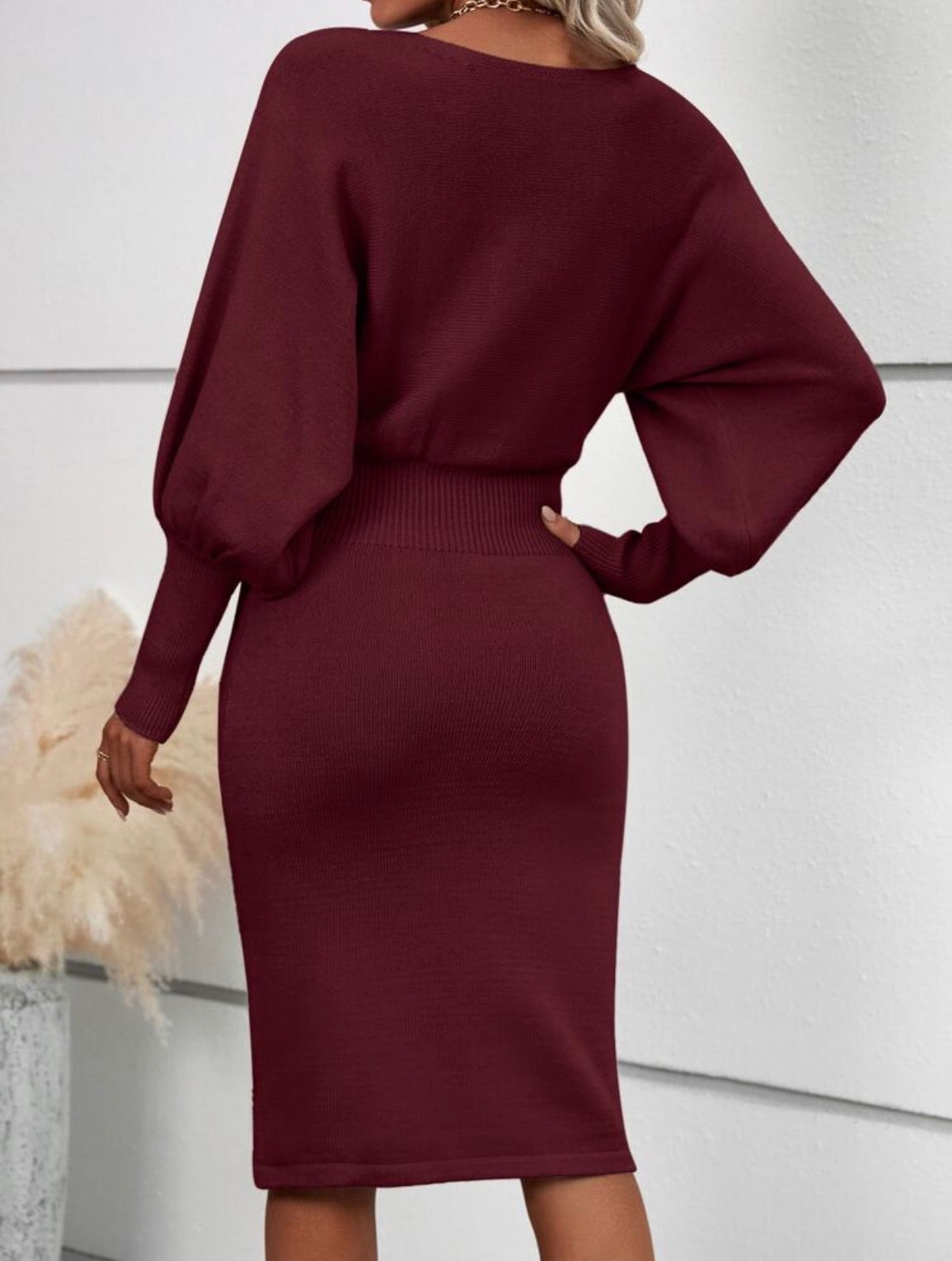 Burgundy-Luxury-Knit-Sculp- Dress-back