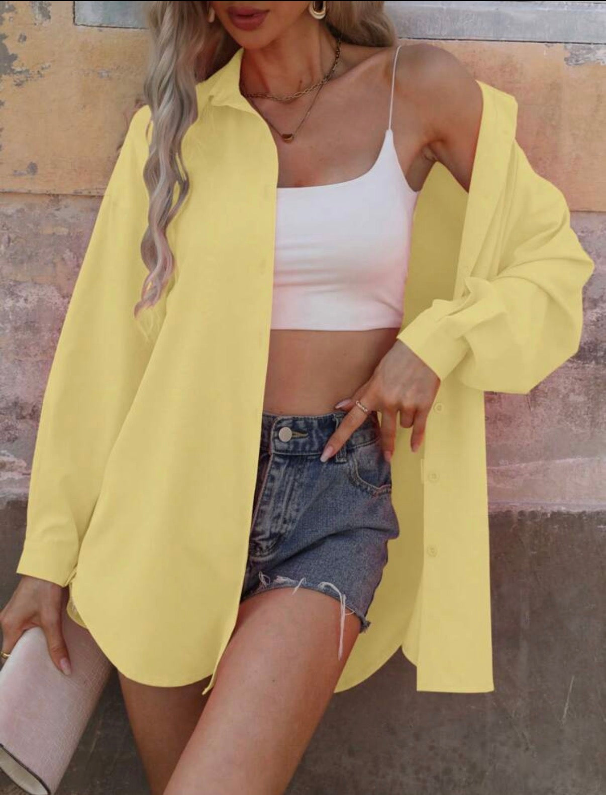 Butter-Yellow-Button-Up-Oversized-Blouse-front