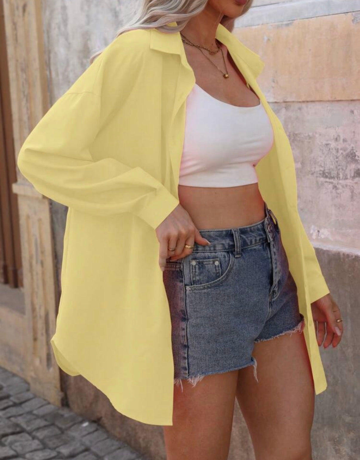 Butter-Yellow-Button-Up-Oversized-Blouse-side