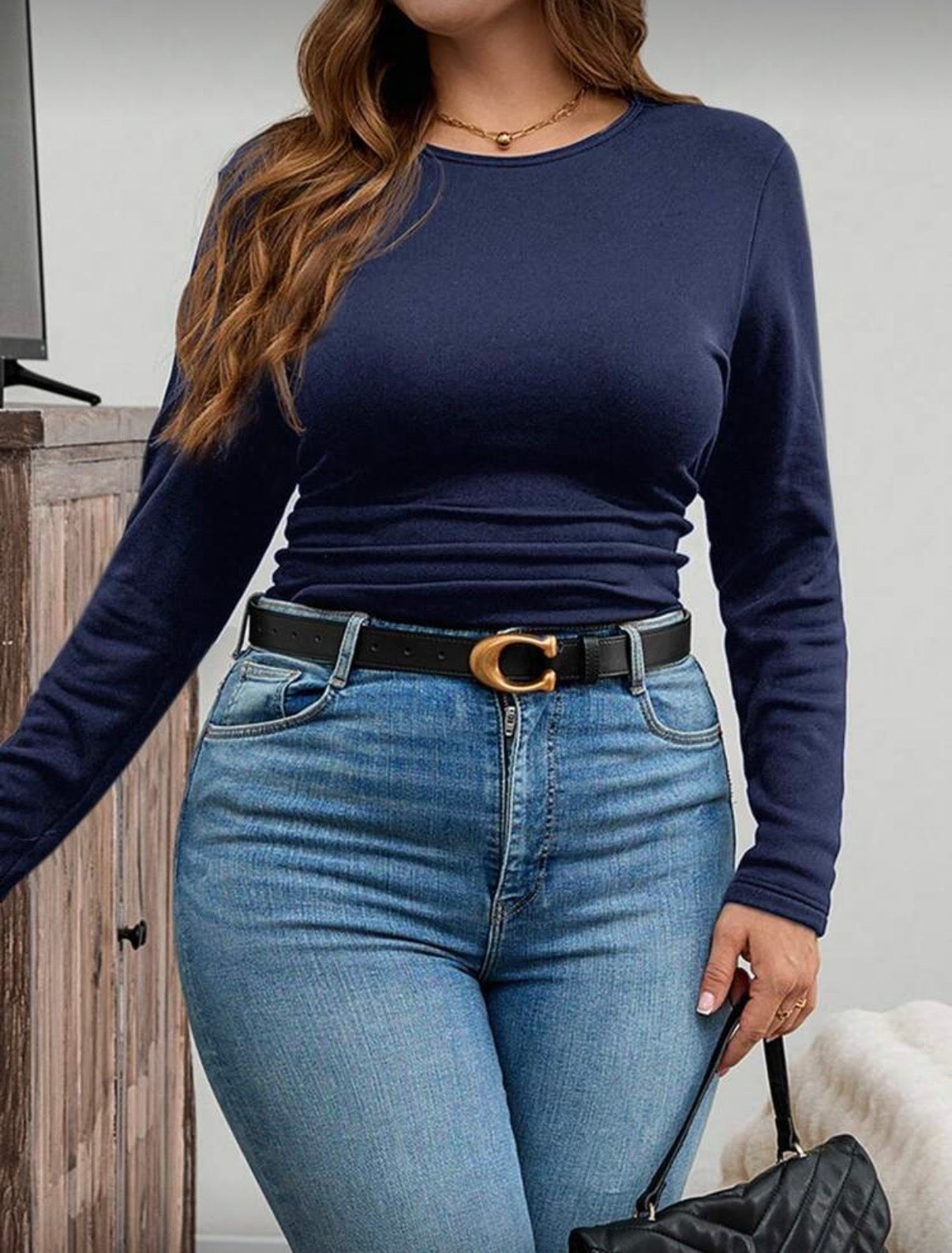 CURVE-Basic-Blue-Long-Sleeve-Winter-Thermal-Top-front