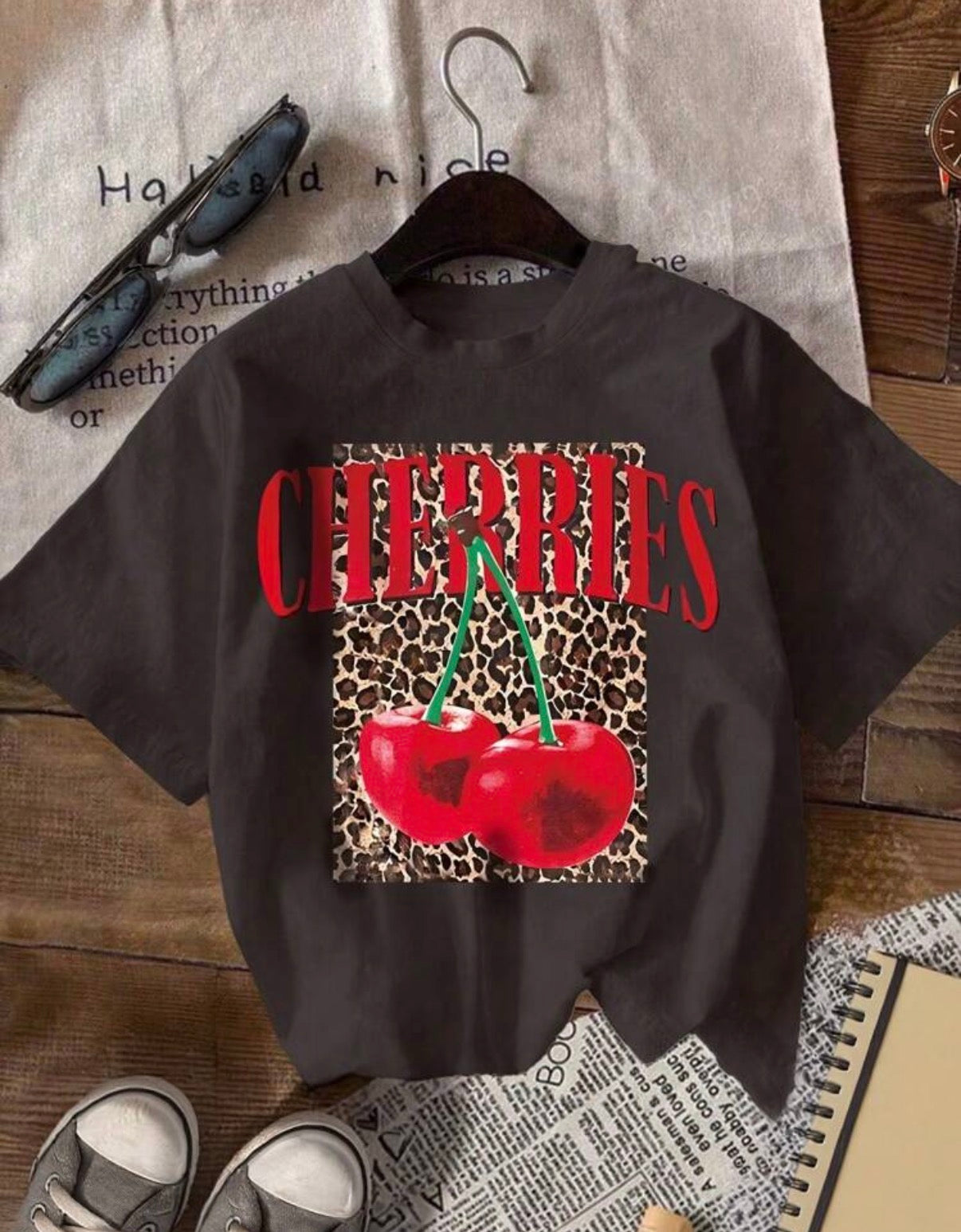 CURVE-Black-Red-Cherries-Leopard-Graphic-T-Shirt-front