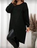 CURVE-Black-Ribbed-Longer-length-Split-Hem-Tunic-Top-side