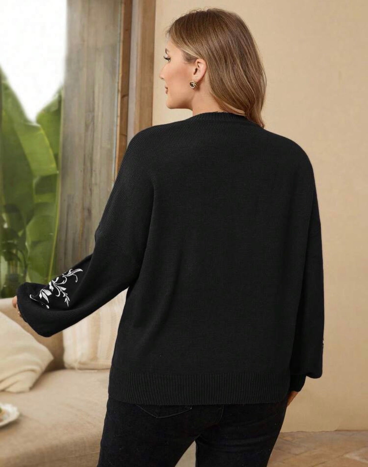 CURVE-Black-White-Vine-Embroidered-Sleeve-Detail-back