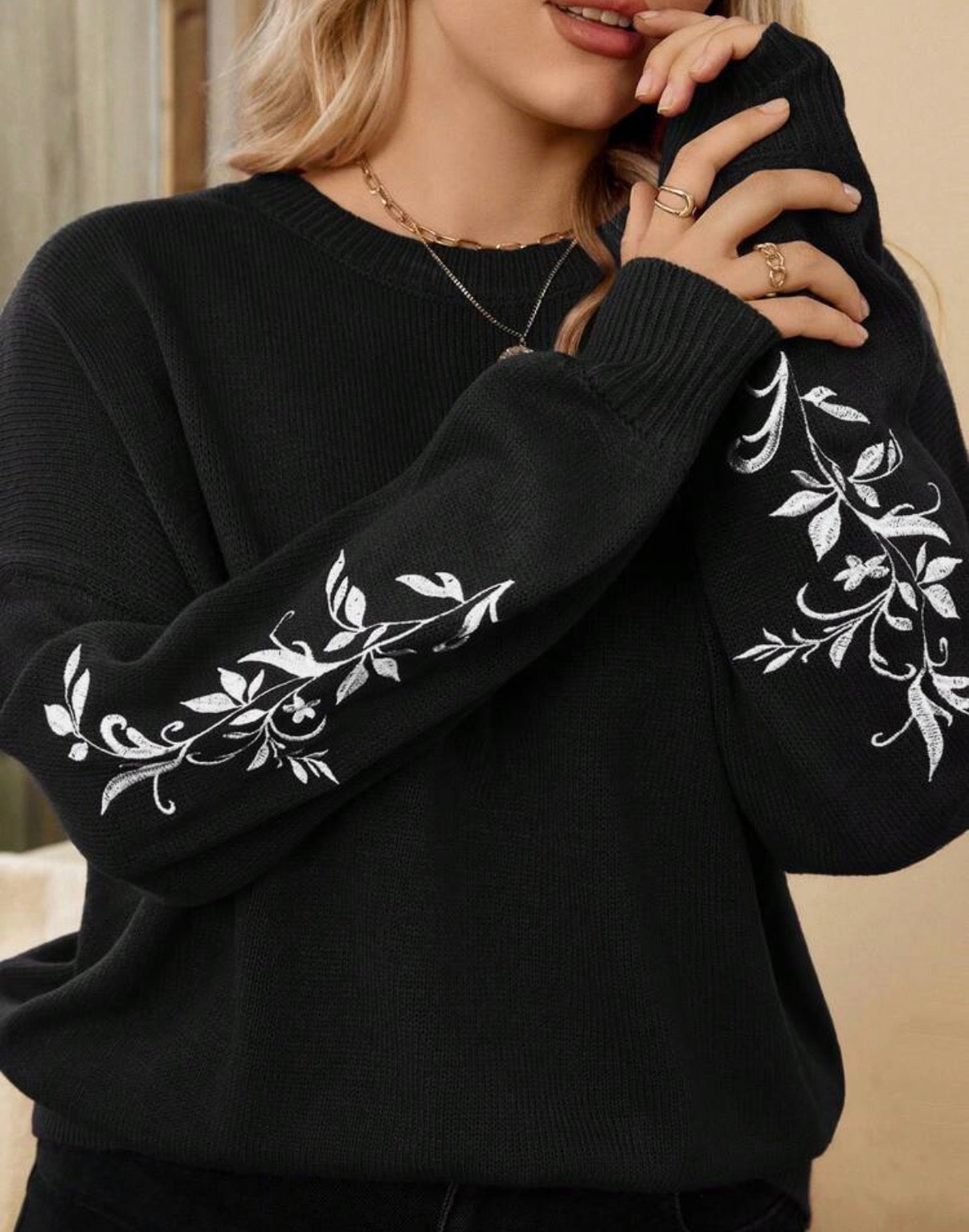 CURVE-Black-White-Vine-Embroidered-Sleeve-Detail-front-detail