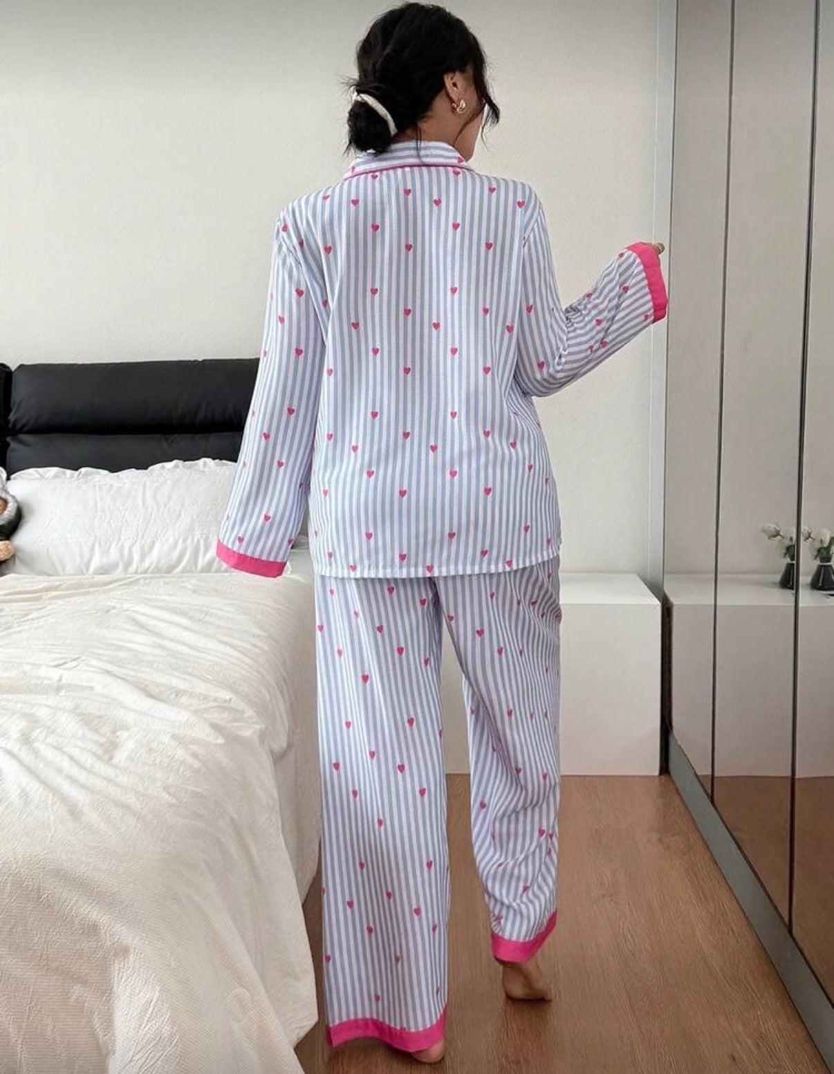 CURVE-Blue-Pink-Heart-Stripe- Winter-Pajamas-set-back