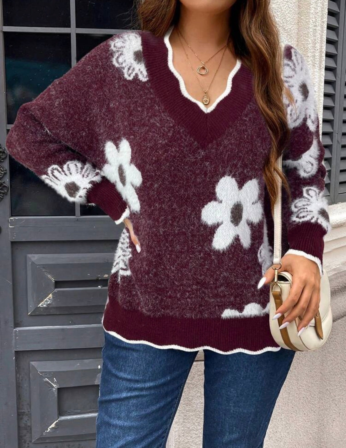 CURVE-Burgundy-White-Daisy-Warm-Jersey-front