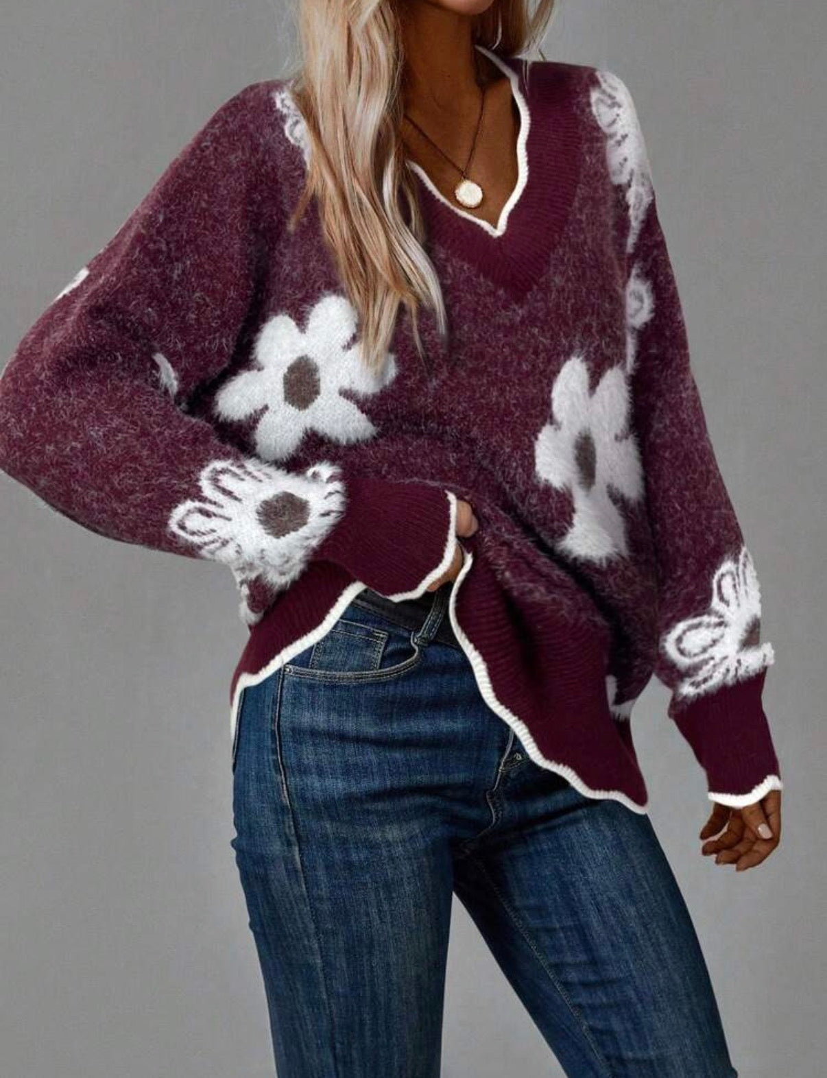 CURVE-Burgundy-White-Daisy-Warm-Jersey-side