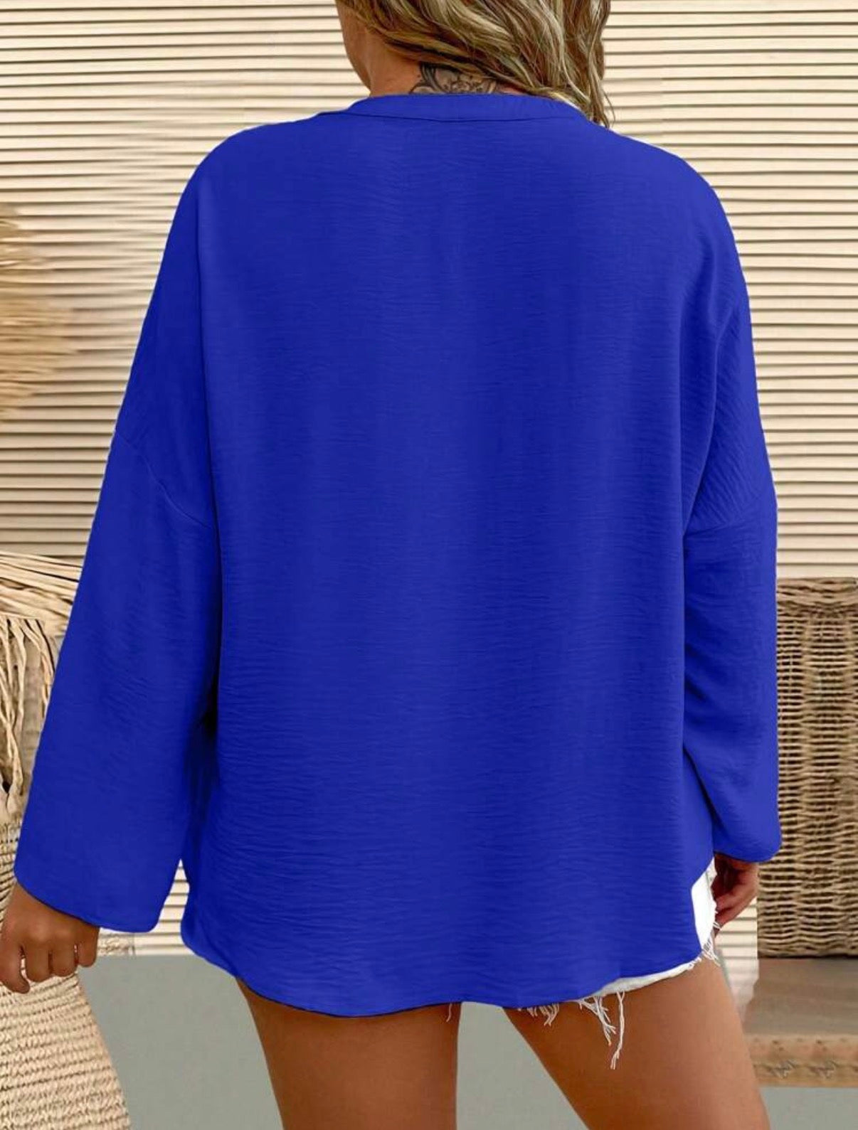 CURVE-Cobalt-Blue-Mandarin-Collar-Relaxed-Fit-Blouse-sizing-back