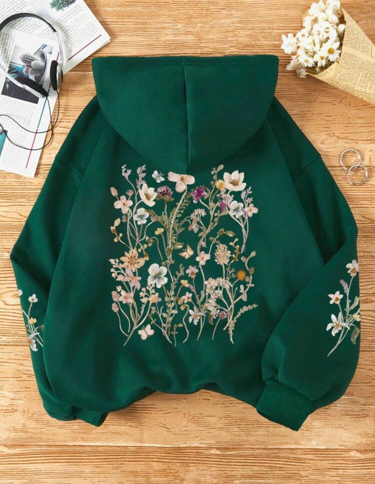 CURVE-Dark-Green-Botanical-Floral-Hoodie-back