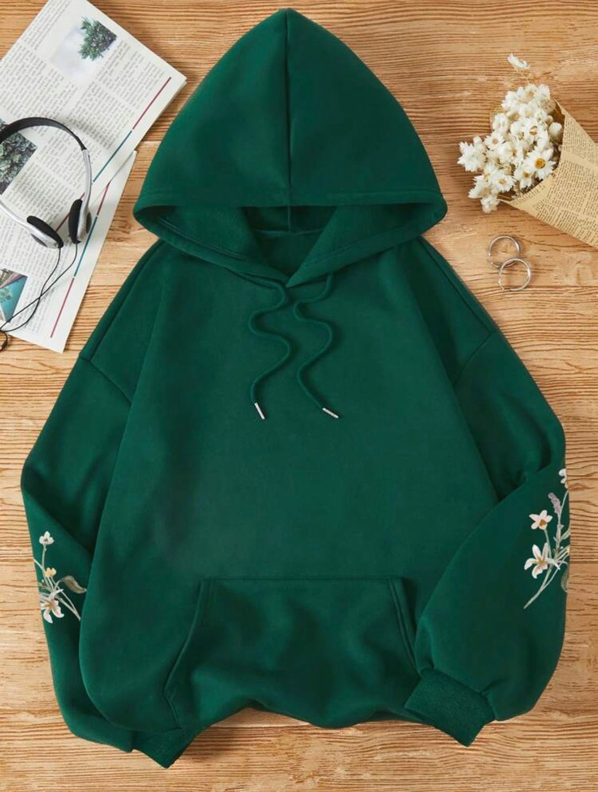 CURVE-Dark-Green-Botanical-Floral-Hoodie-front