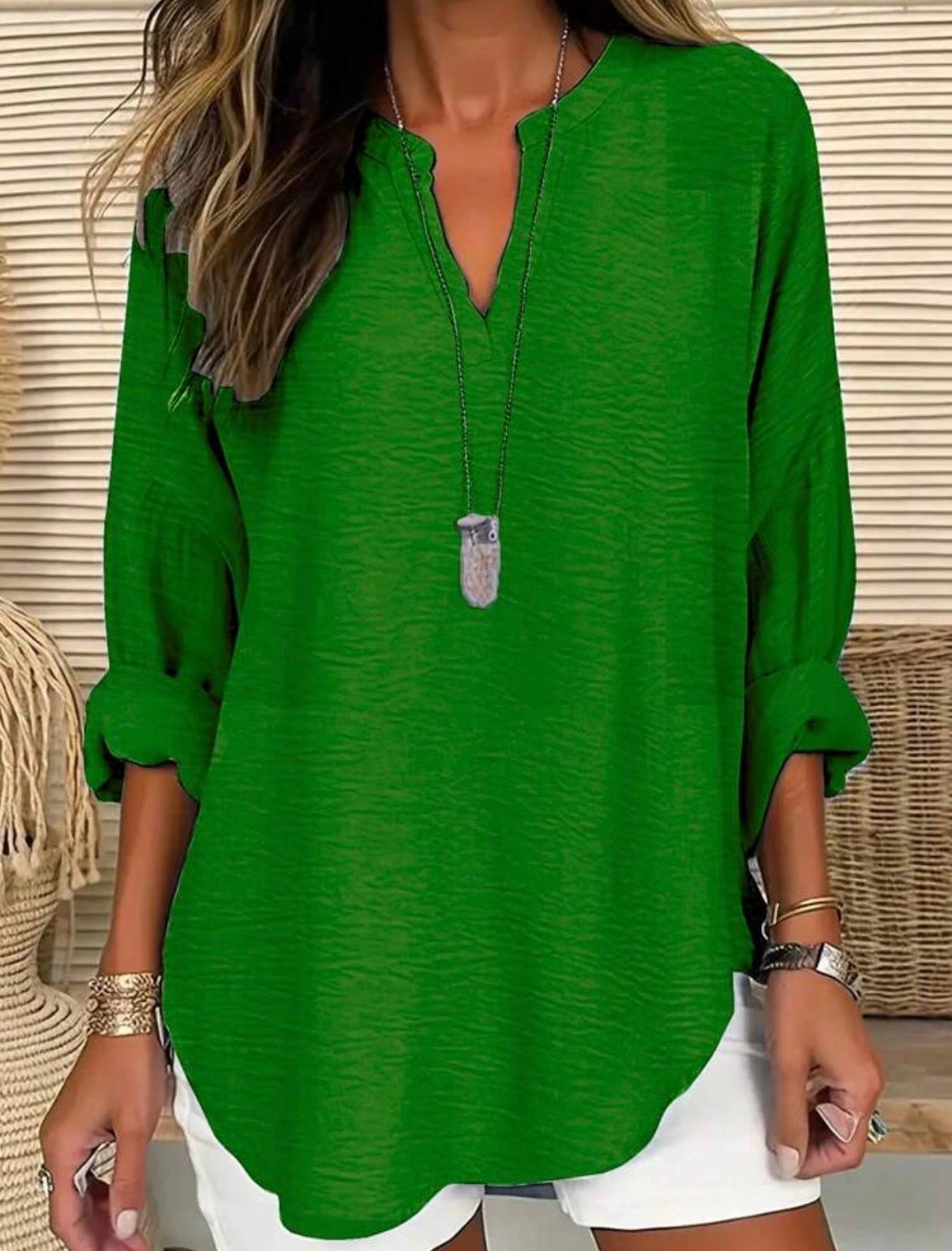 CURVE-Everyday-Emerald-Green-Relaxed-Fit-Blouse-front