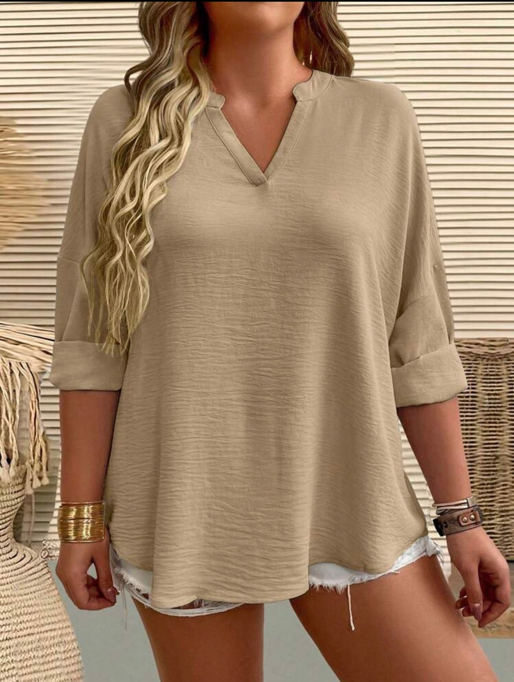 CURVE-Everyday-Khaki-Relaxed-Fit-Blouse-front-lifestyle