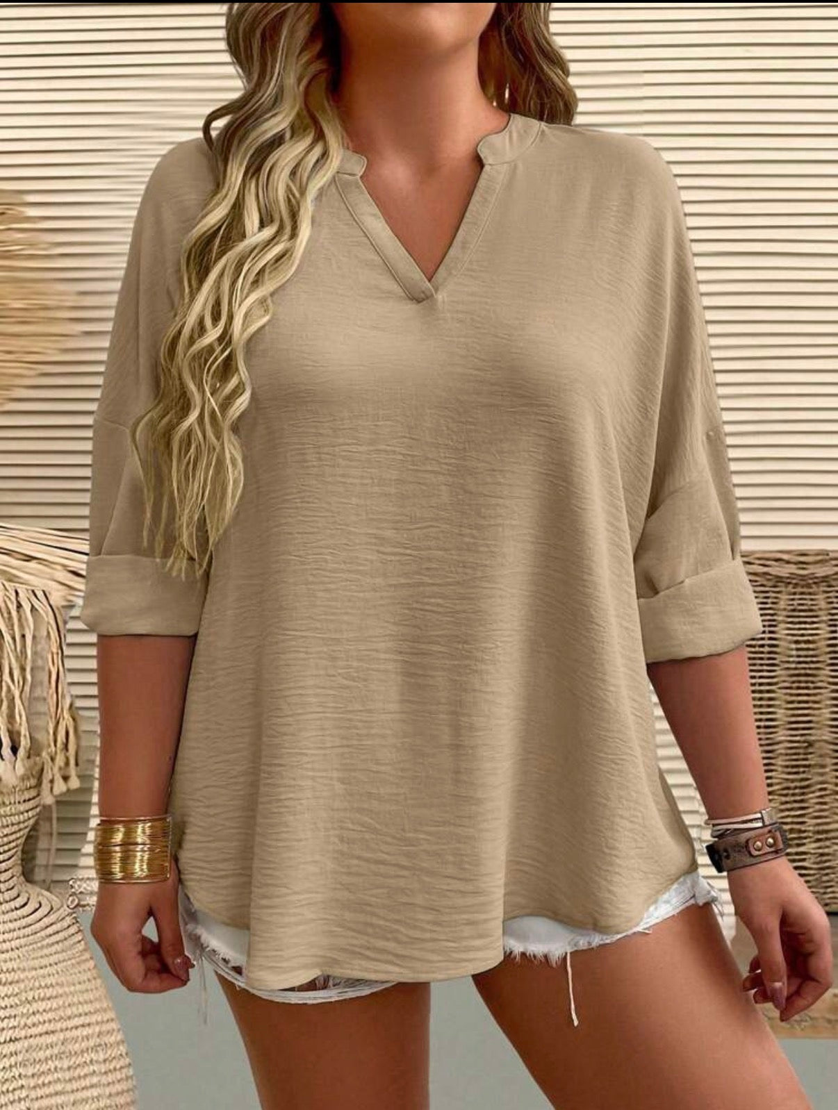 CURVE-Everyday-Khaki-Relaxed-Fit-Blouse-front-lifestyle