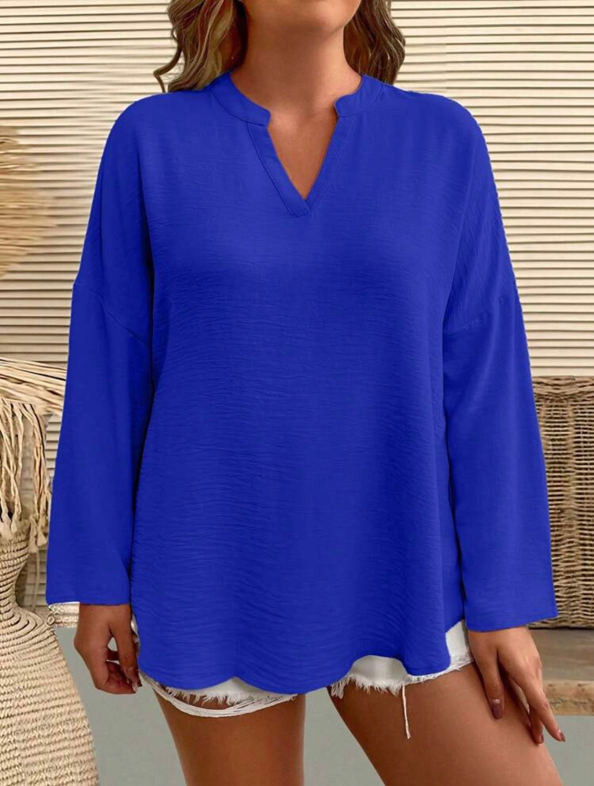 CURVE-Everyday-Royal-Blue-Relaxed-Fit-Blouse-front-lifestyle