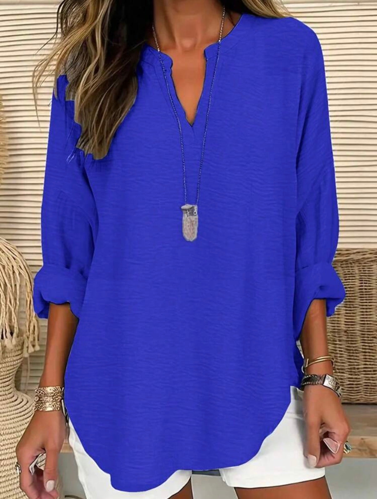 CURVE-Everyday-Royal-Blue-Relaxed-Fit-Blouse-front