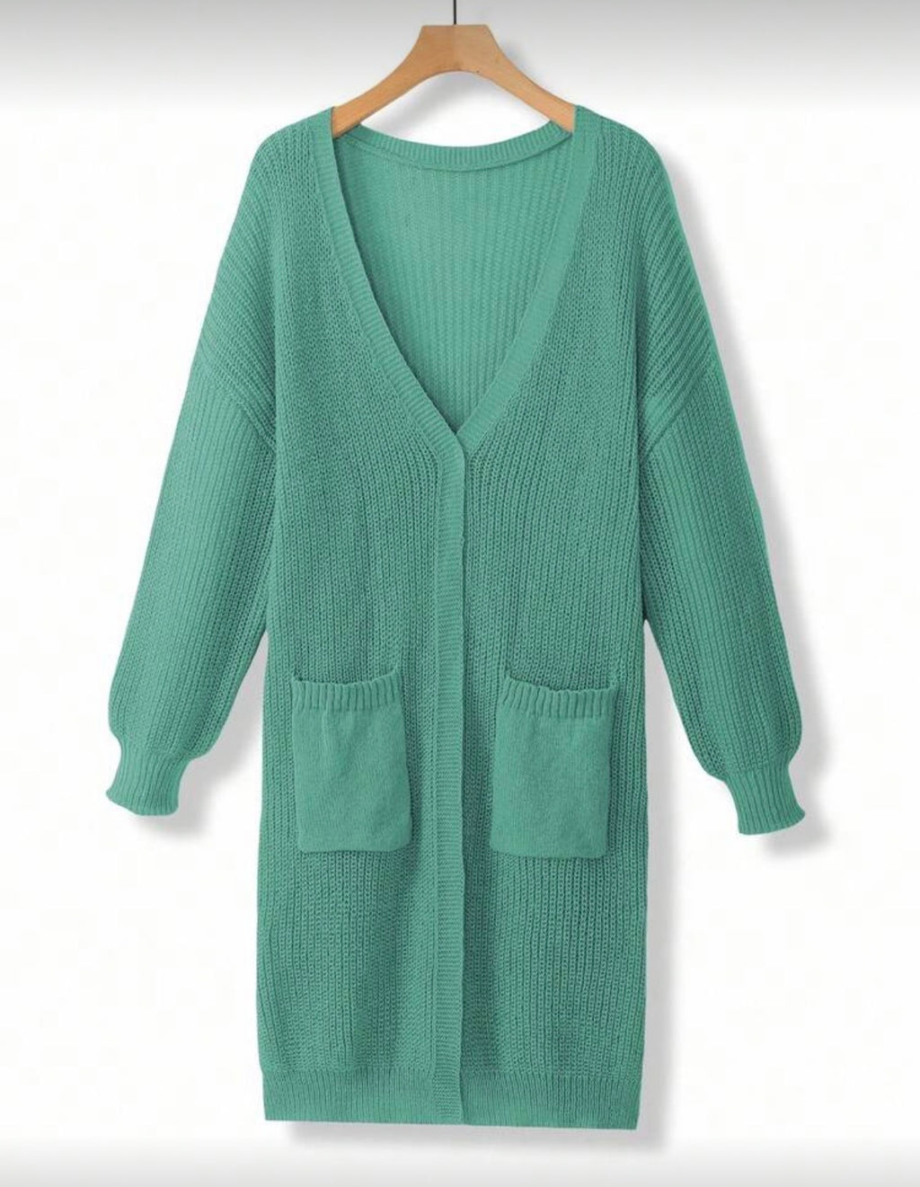CURVE-Green-Longer-Length-Cardigan-front-lifestyle