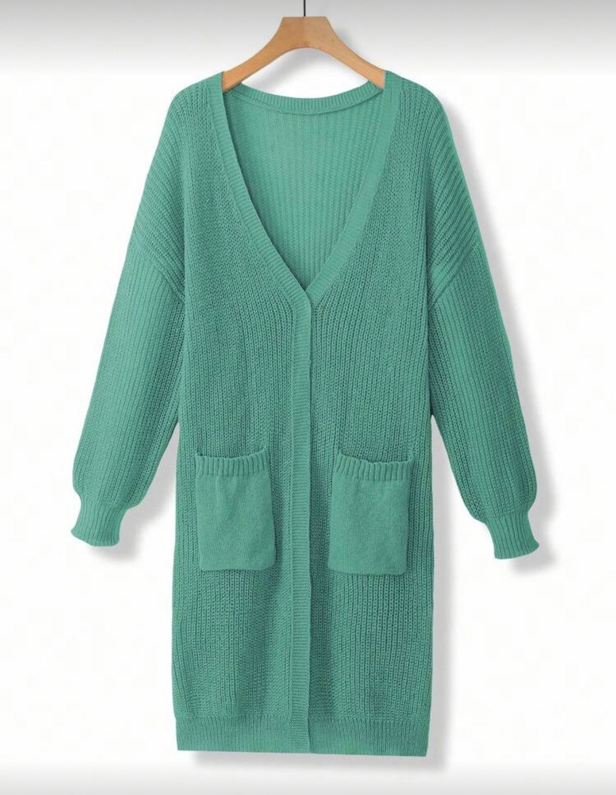 CURVE-Green-Longer-Length-Cardigan-front-lifestyle