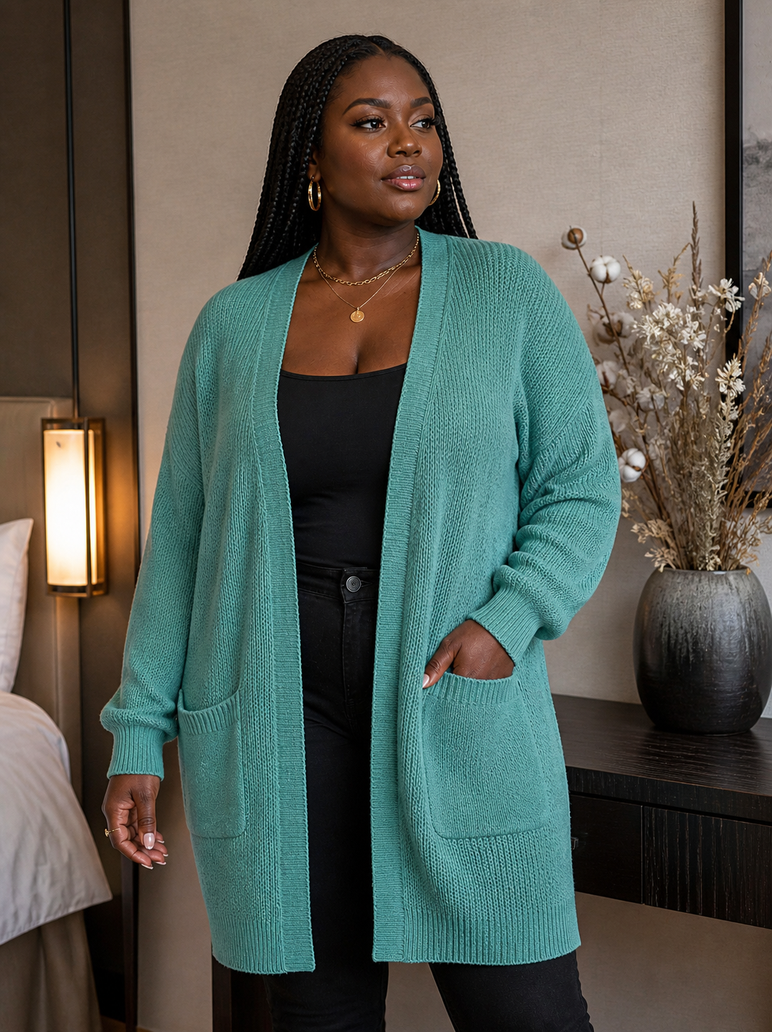 CURVE-Green-Longer-Length-Cardigan-front