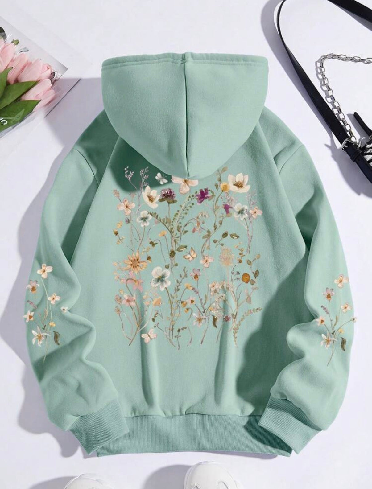 CURVE-Light-Green-Botanical-Floral-Hoodie-back