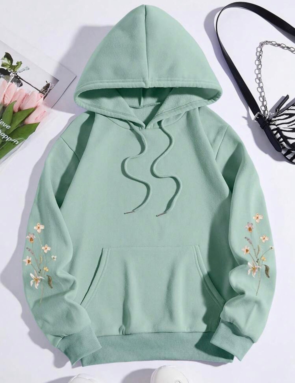 CURVE-Light-Green-Botanical-Floral-Hoodie-front