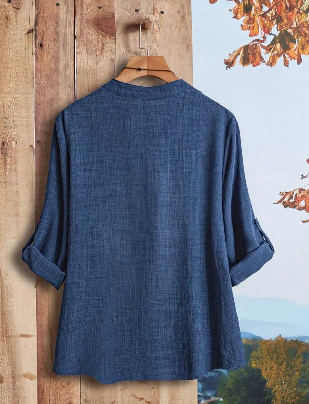 CURVE-Navy-Blue-Mandarin-Collar-Pocket-Detail-Blouse-back