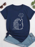 CURVE-Navy-Blue-White-Dandelion-Hedgehog-Graphic-T-Shirt-front