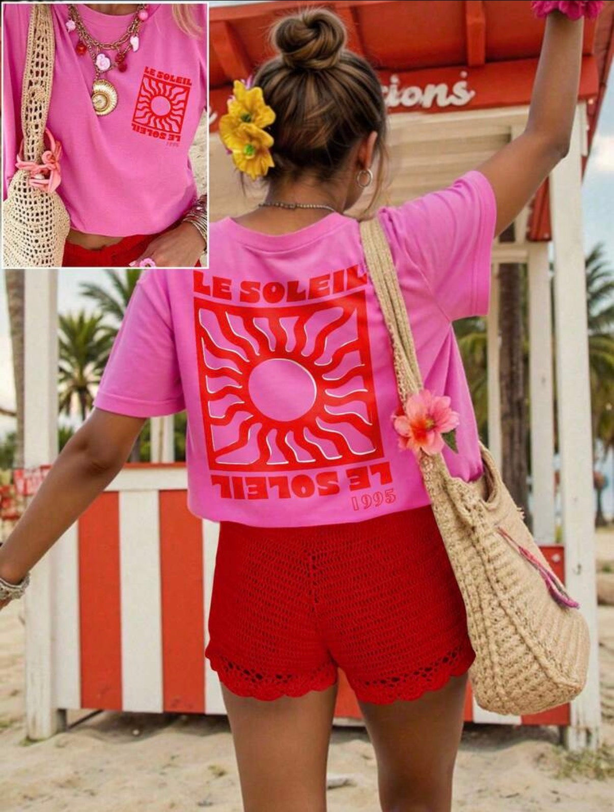 CURVE-Pink-Contrast-Red-Le-Soleil-Graphic-T-Shirt-front-back
