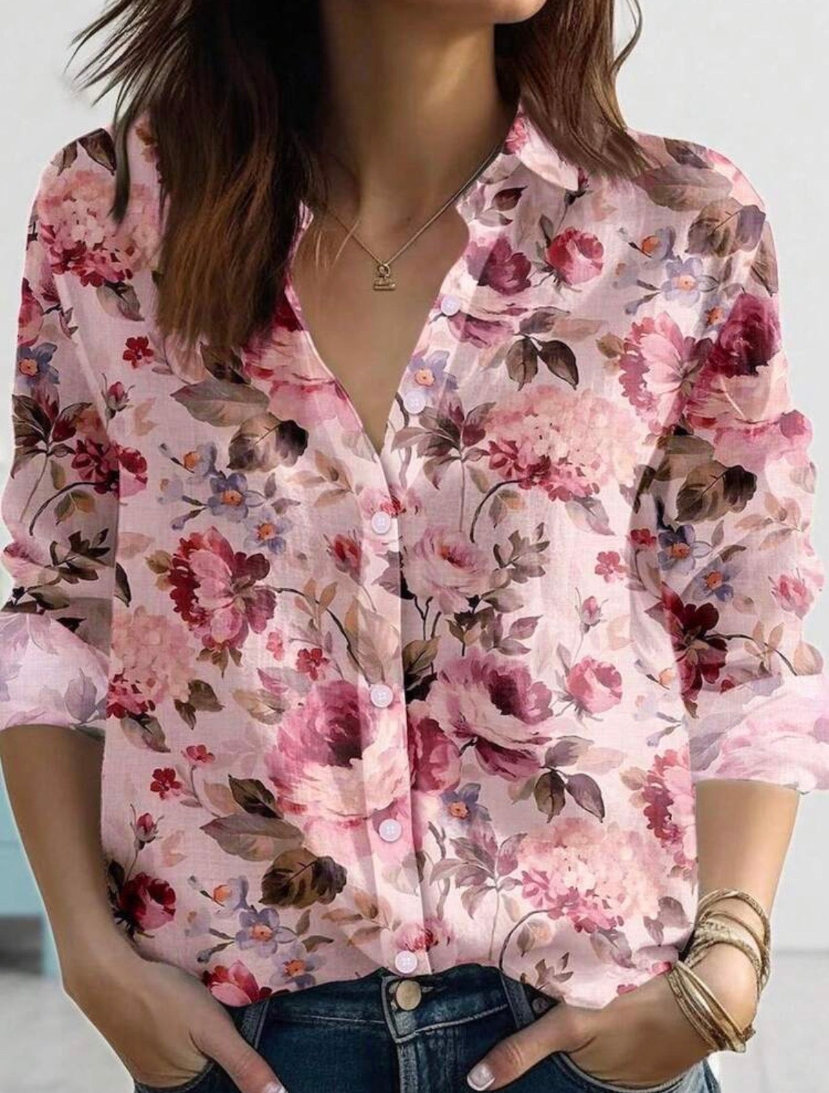 CURVE-Pink-Pastel-Floral-Button-Blouse-front-lifestyle