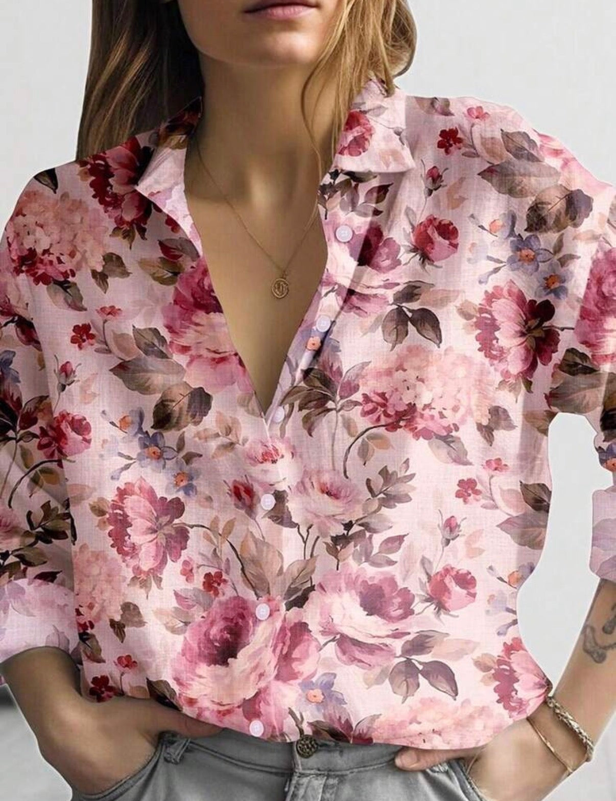 CURVE-Pink-Pastel-Floral-Button-Blouse-front